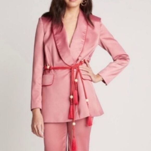 CHOOSY Women's Satin Like Pink Belted  Blazer Jacket Sz Xsmall - Picture 1 of 11
